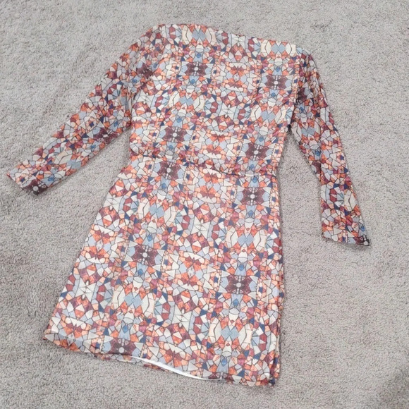 Waverly Grey Stained Glass Wrap Dress 2 V-Neck sheer lightweight above the knee - Picture 8 of 11